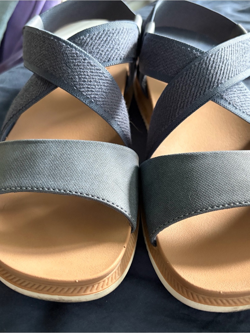 Skechers Women’s Slate Crisscross Stretch Sandals with Tan Footbed